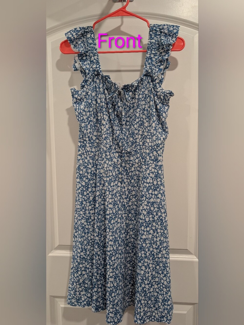 ***LAST CHANCE*** Blue and White Floral Ruffle-Strap Dress Size L